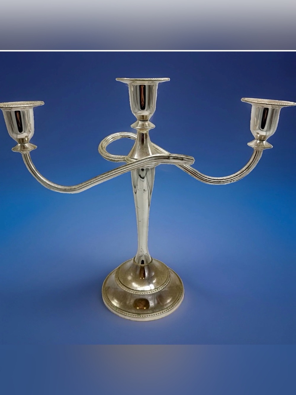 Queen Anne Style Silver Metal 3-Arm Candelabra Centerpiece